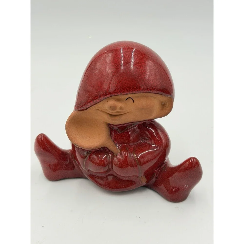 Swedish Pottery Nittsjo Red Tomte Gnome With Spoon 13148